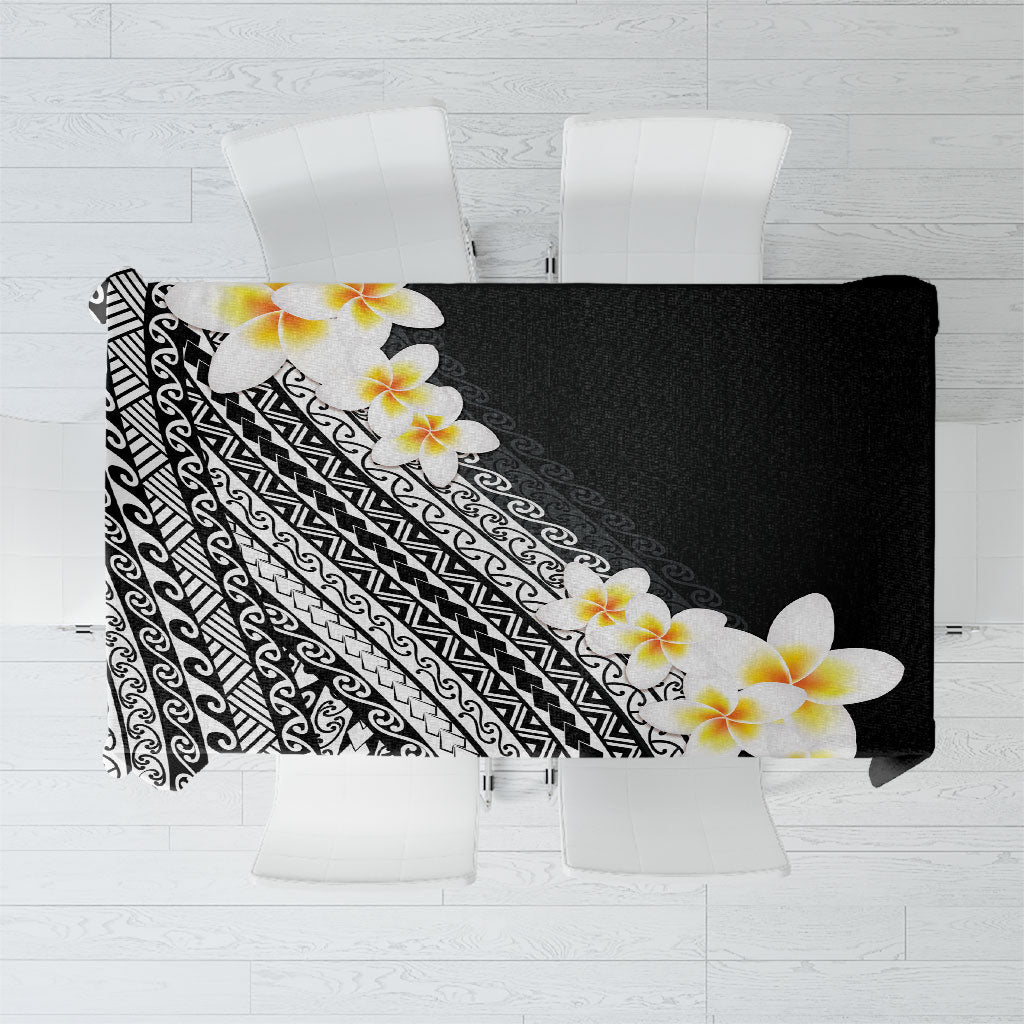 Tahiti Plumeria Tribal Pattern Tablecloth Wave Style Black
