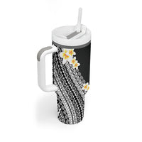 Tahiti Plumeria Tribal Pattern Tumbler With Handle Wave Style Black LT05 - Polynesian Pride