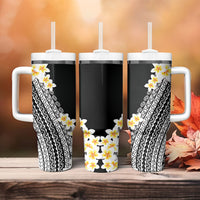 Tahiti Plumeria Tribal Pattern Tumbler With Handle Wave Style Black LT05 - Polynesian Pride
