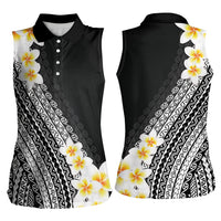 Tahiti Plumeria Tribal Pattern Women Sleeveless Polo Shirt Wave Style Black LT05 - Polynesian Pride