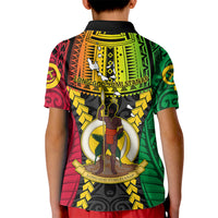 Vanuatu Kid Polo Shirt Vanuatuan Coat Of Arms Mix Pig Tusk Poynesian Pattern LT05 - Polynesian Pride