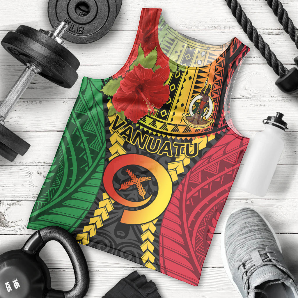 Vanuatu Men Tank Top Vanuatuan Coat Of Arms Mix Pig Tusk Poynesian Pattern LT05 Reggae - Polynesian Pride