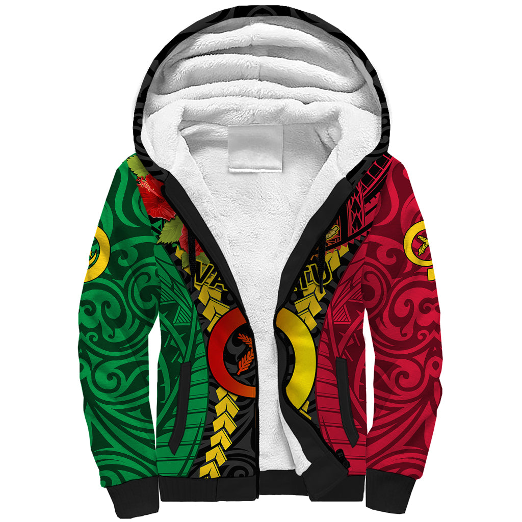 Vanuatu Sherpa Hoodie Vanuatuan Coat Of Arms Mix Pig Tusk Poynesian Pattern LT05 Unisex Reggae - Polynesian Pride