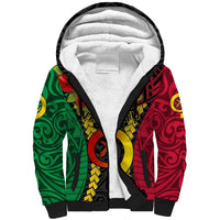 Personalized Vanuatu Sherpa Hoodie Vanuatuan Coat Of Arms Mix Pig Tusk Poynesian Pattern LT05 Unisex Reggae - Polynesian Pride