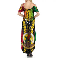 Personalized Vanuatu Summer Maxi Dress Vanuatuan Coat Of Arms Mix Pig Tusk Poynesian Pattern LT05 - Polynesian Pride