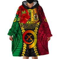 Personalized Vanuatu Wearable Blanket Hoodie Vanuatuan Coat Of Arms Mix Pig Tusk Poynesian Pattern LT05 - Polynesian Pride