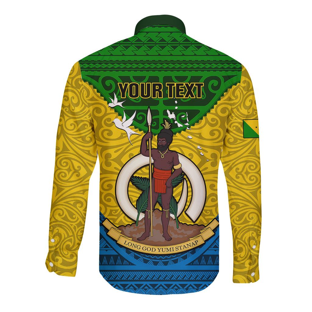 Personalized Vanuatu Malampa Province Long Sleeve Button Shirt Coat Of Arms And Namele Fern Polynesian Pattern LT05 - Polynesian Pride
