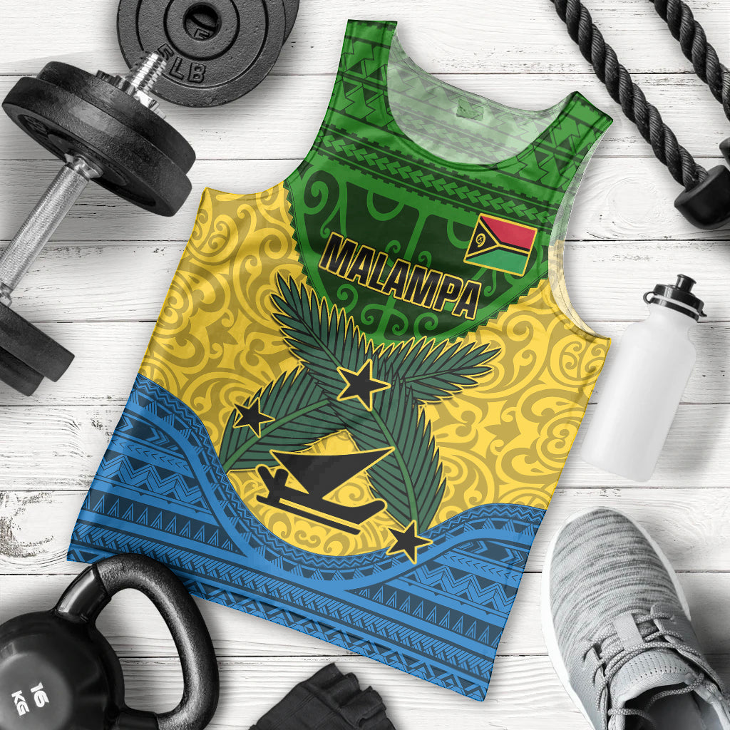 Personalized Vanuatu Malampa Province Men Tank Top Coat Of Arms And Namele Fern Polynesian Pattern LT05 Yellow - Polynesian Pride