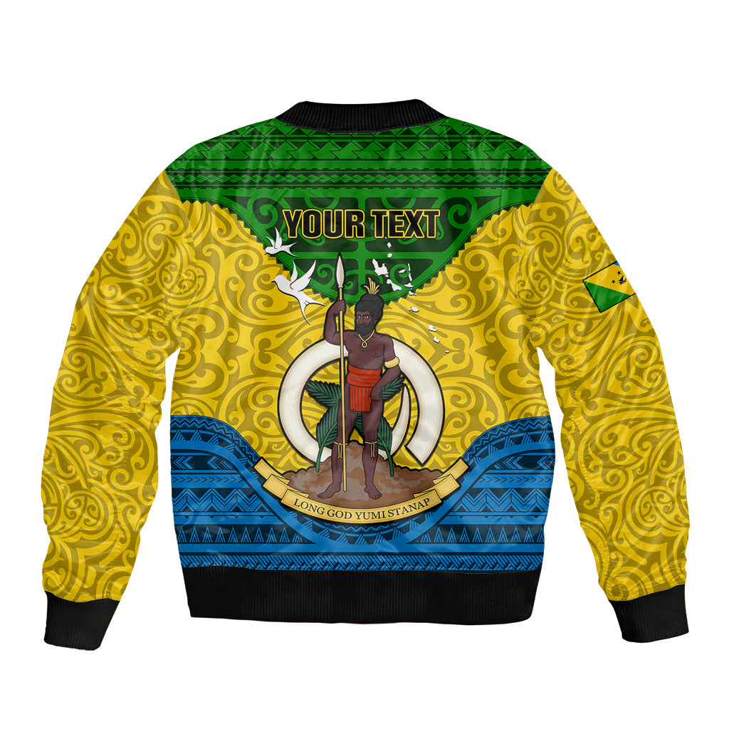 Personalized Vanuatu Malampa Province Sleeve Zip Bomber Jacket Coat Of Arms And Namele Fern Polynesian Pattern LT05 - Polynesian Pride
