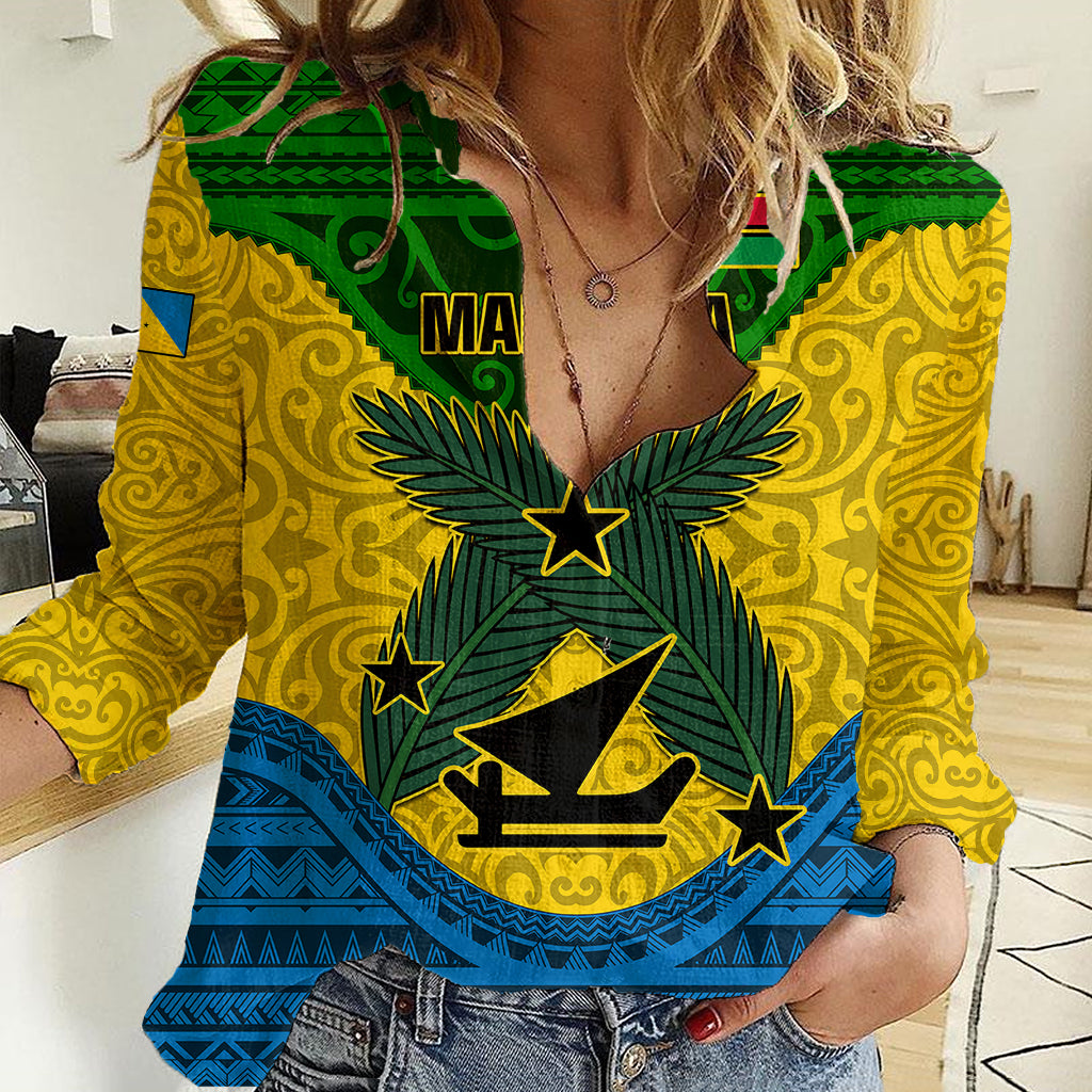 Personalized Vanuatu Malampa Province Women Casual Shirt Coat Of Arms And Namele Fern Polynesian Pattern LT05 Female Yellow - Polynesian Pride