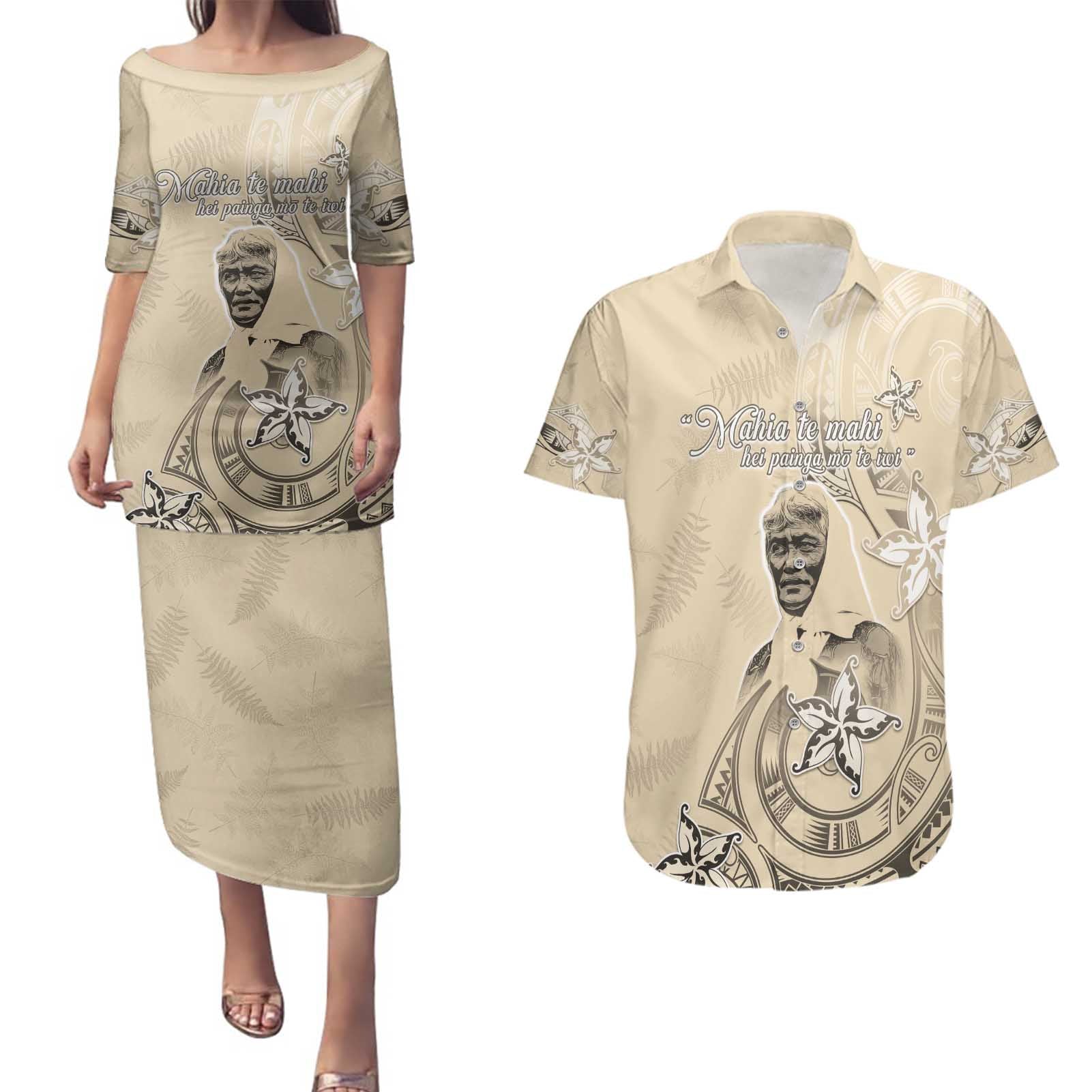 New Zealand Aotearoa Princess Te Puea Couples Matching Puletasi and Hawaiian Shirt Maori Pattern