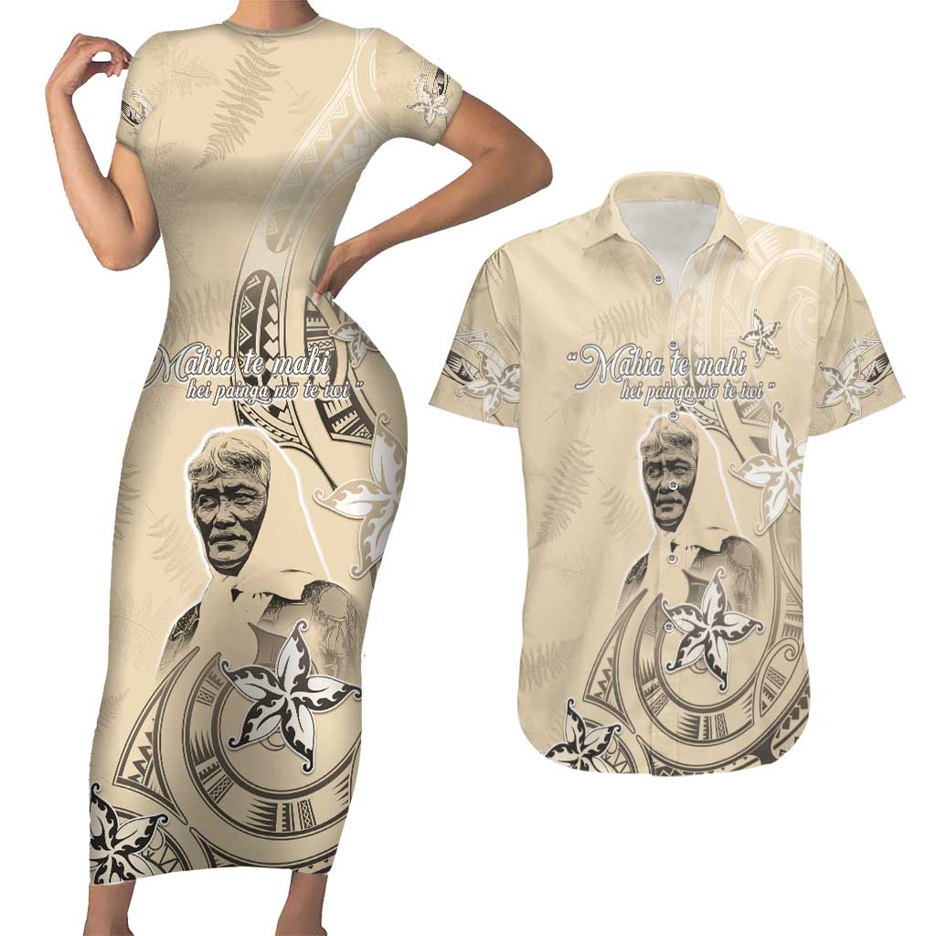 New Zealand Aotearoa Princess Te Puea Couples Matching Short Sleeve Bodycon Dress and Hawaiian Shirt Maori Pattern