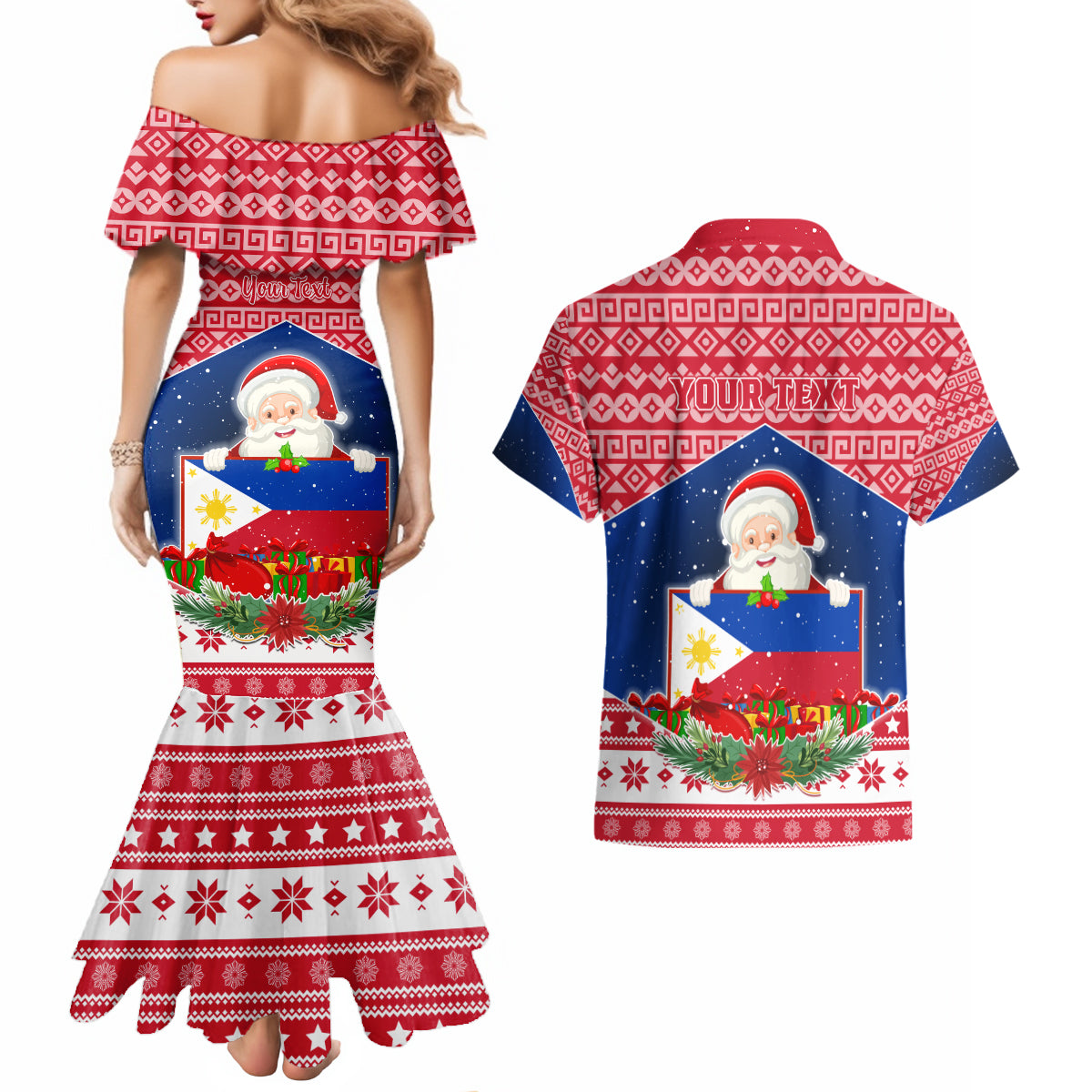 Personalised Philippines Christmas Couples Matching Mermaid Dress and Hawaiian Shirt Filipino Parol Maligayang Pasko LT05 - Polynesian Pride