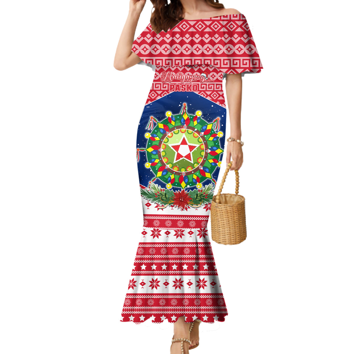 Personalised Philippines Christmas Mermaid Dress Filipino Parol Maligayang Pasko LT05 Women Red - Polynesian Pride