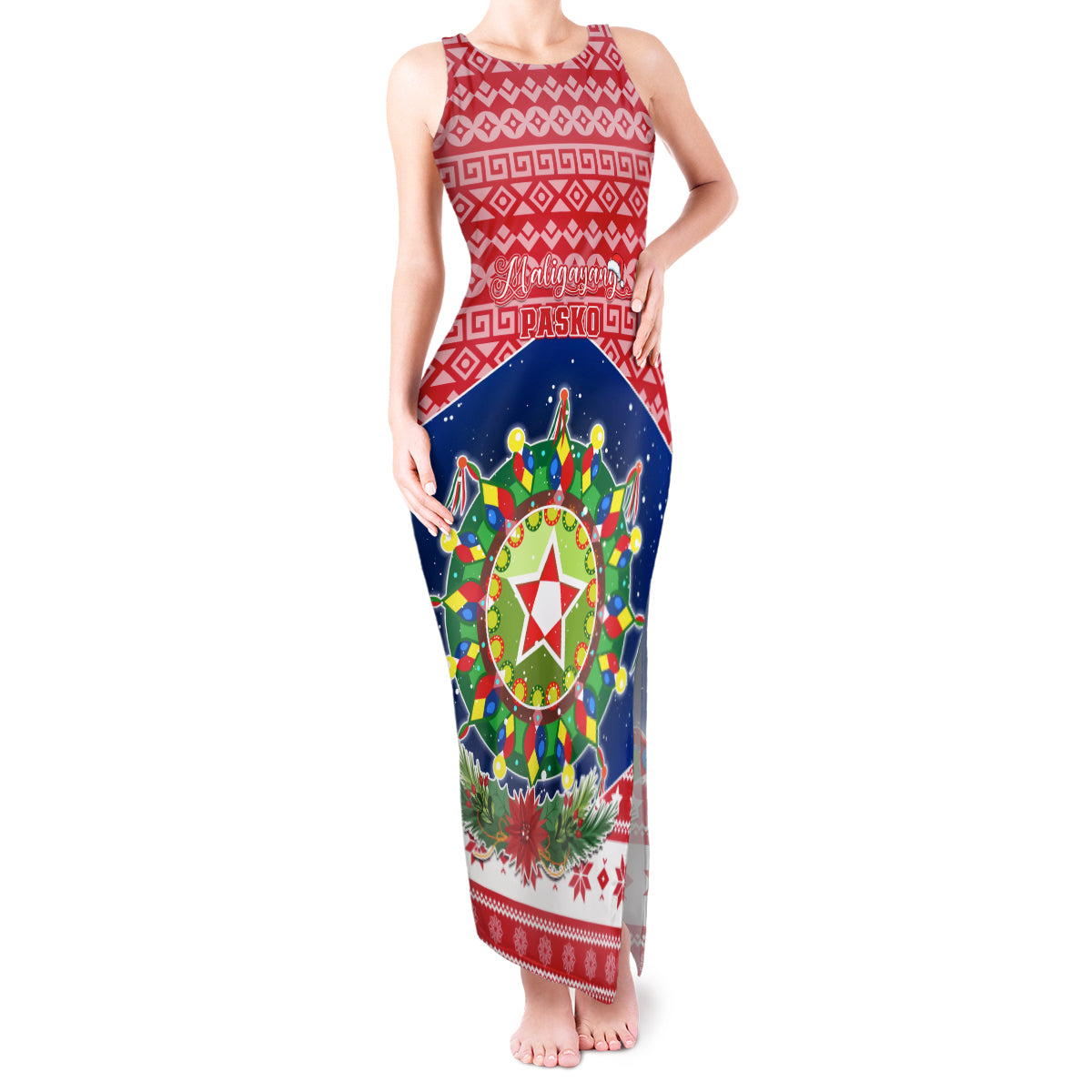 Personalised Philippines Christmas Tank Maxi Dress Filipino Parol Maligayang Pasko LT05 Women Red - Polynesian Pride