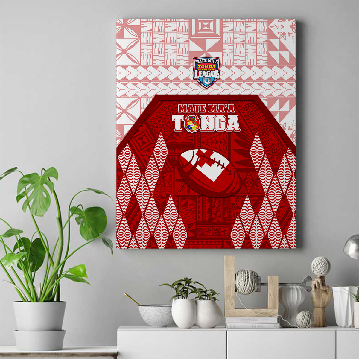 Tonga Rugby Canvas Wall Art 2023 Pacific Championships Kupesi Ngatu Mate Maa LT05 Red - Polynesian Pride