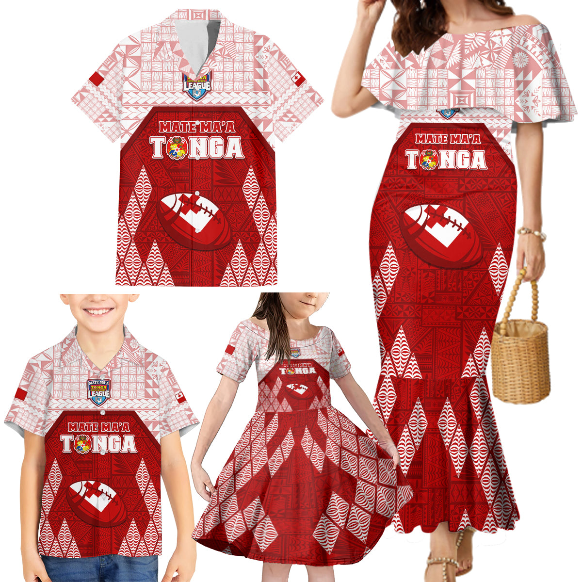 Custom Tonga Rugby Family Matching Mermaid Dress and Hawaiian Shirt 2023 Pacific Championships Kupesi Ngatu Mate Maa LT05 - Polynesian Pride