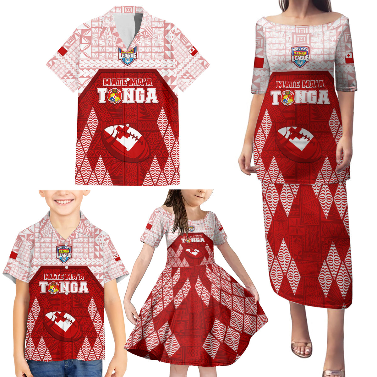 Custom Tonga Rugby Family Matching Puletasi Dress and Hawaiian Shirt 2023 Pacific Championships Kupesi Ngatu Mate Maa LT05 - Polynesian Pride