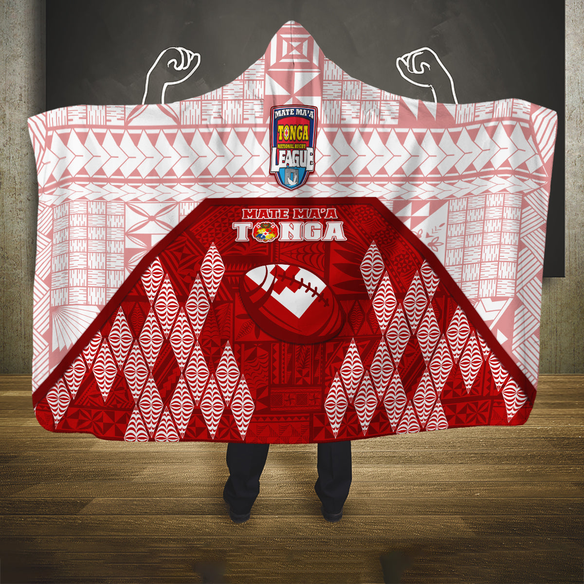 Tonga Rugby Hooded Blanket 2023 Pacific Championships Kupesi Ngatu Mate Maa LT05 One Size Red - Polynesian Pride