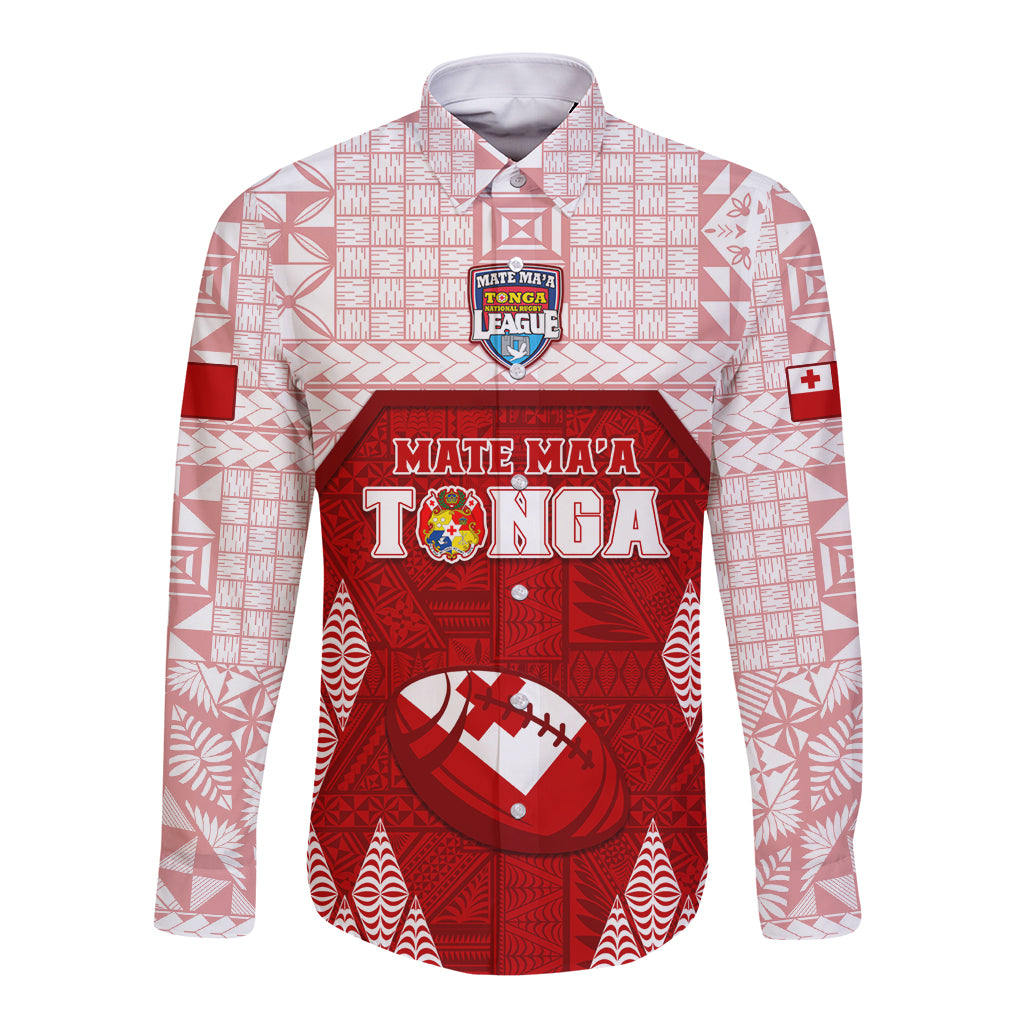 Custom Tonga Rugby Long Sleeve Button Shirt 2023 Pacific Championships Kupesi Ngatu Mate Maa LT05 Unisex Red - Polynesian Pride