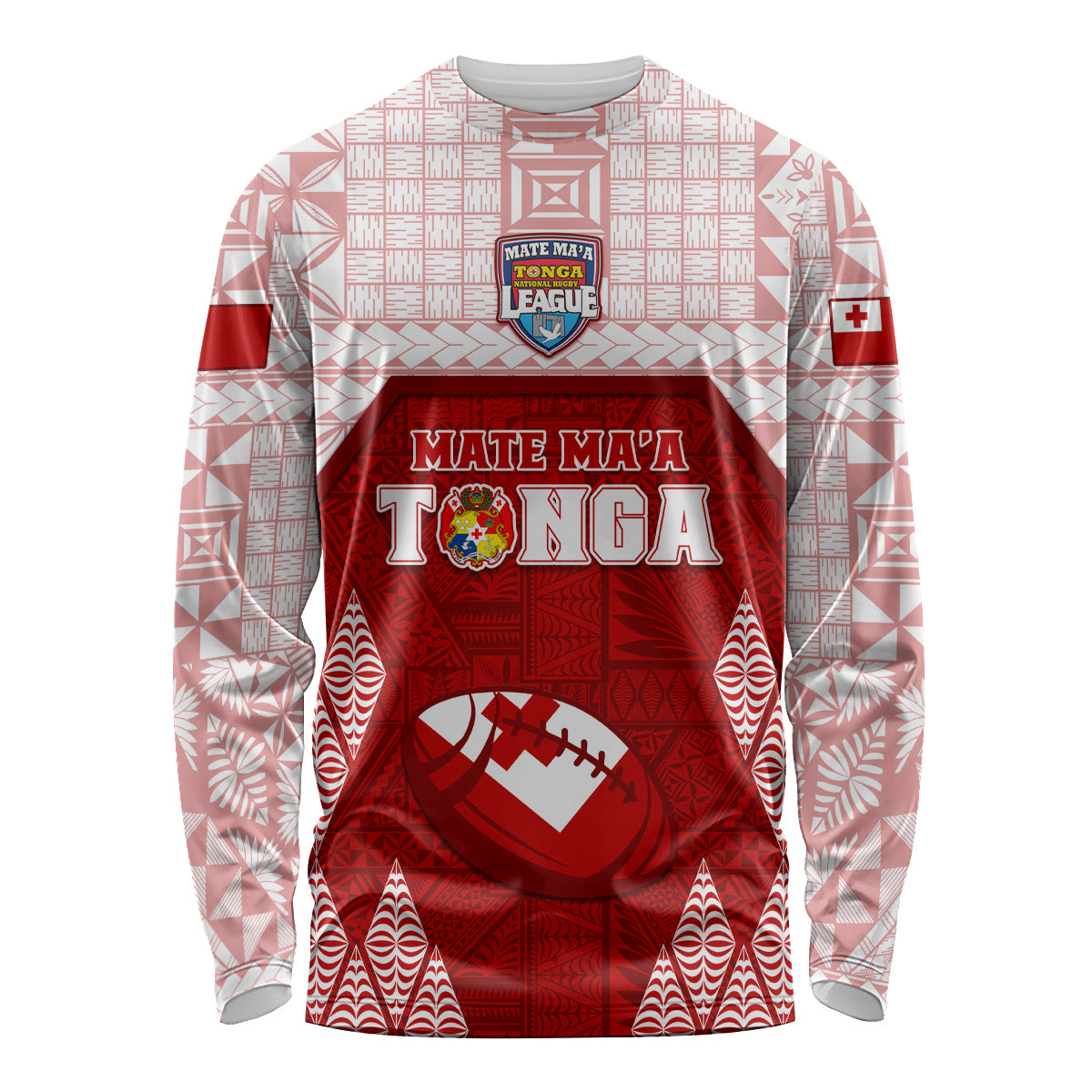 Custom Tonga Rugby Long Sleeve Shirt 2023 Pacific Championships Kupesi Ngatu Mate Maa LT05 Unisex Red - Polynesian Pride