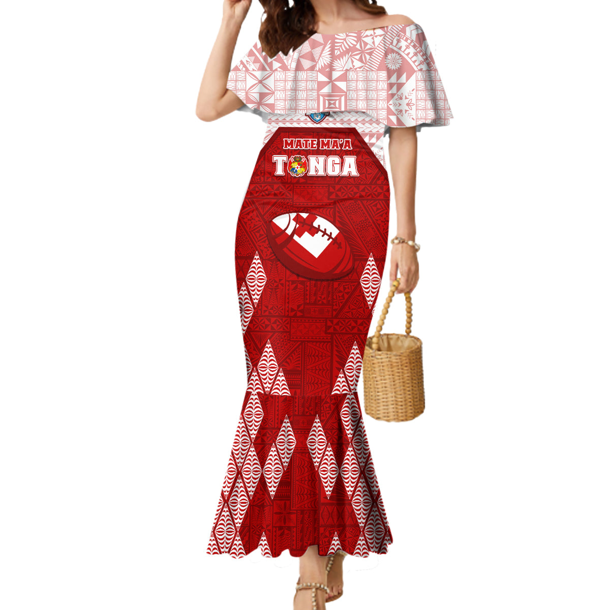 Custom Tonga Rugby Mermaid Dress 2023 Pacific Championships Kupesi Ngatu Mate Maa LT05 Women Red - Polynesian Pride