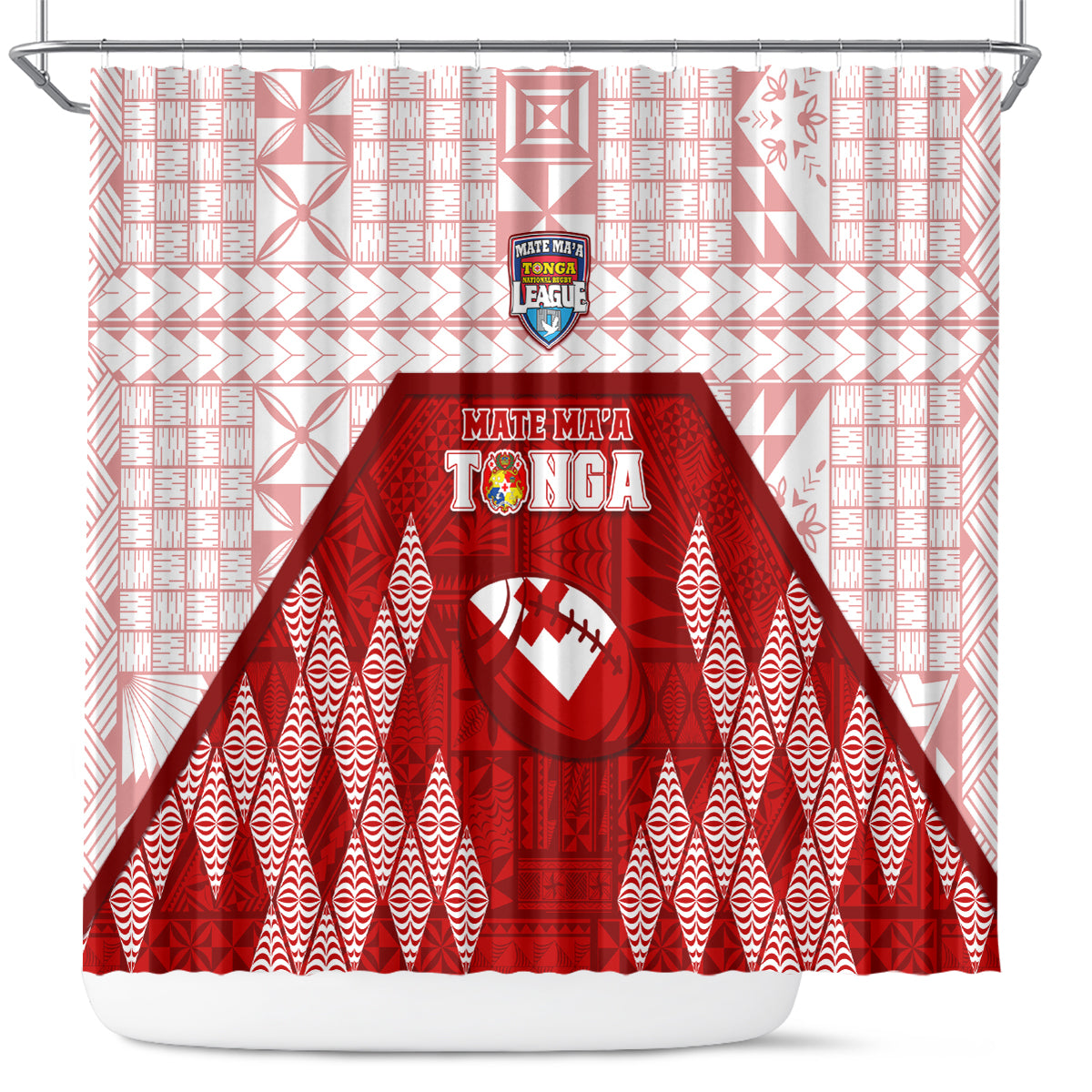 Tonga Rugby Shower Curtain 2023 Pacific Championships Kupesi Ngatu Mate Maa LT05 Red - Polynesian Pride