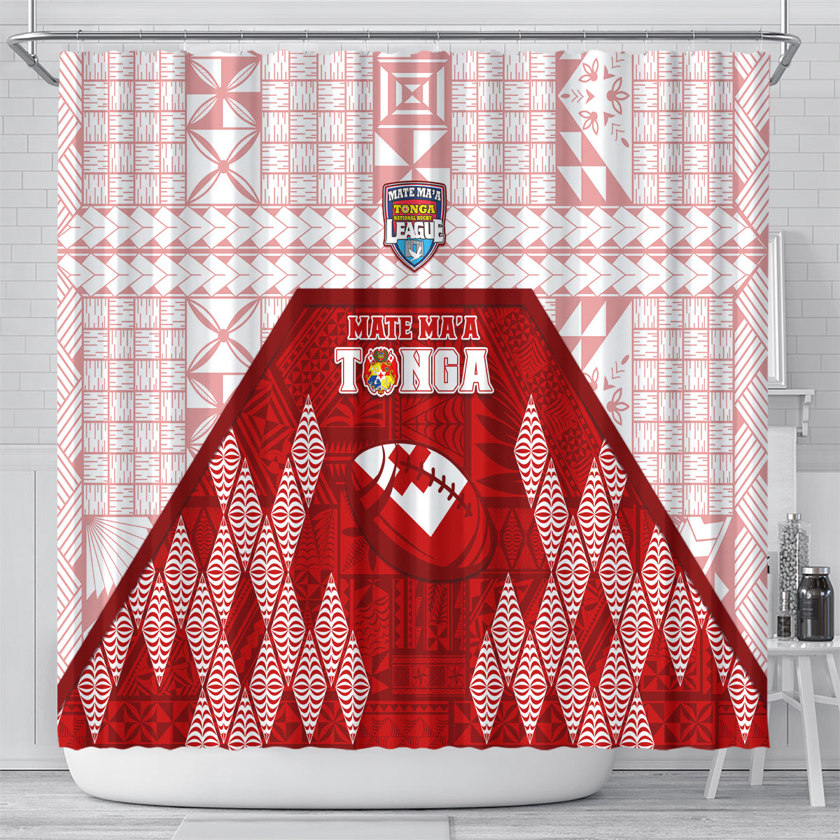 Tonga Rugby Shower Curtain 2023 Pacific Championships Kupesi Ngatu Mate Maa LT05 - Polynesian Pride