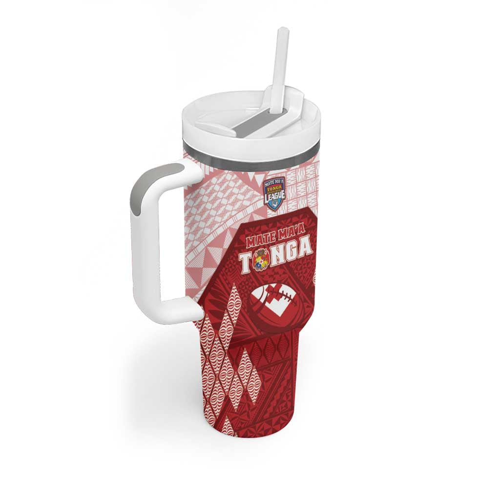 Custom Tonga Rugby Tumbler With Handle 2023 Pacific Championships Kupesi Ngatu Mate Maa LT05 - Polynesian Pride