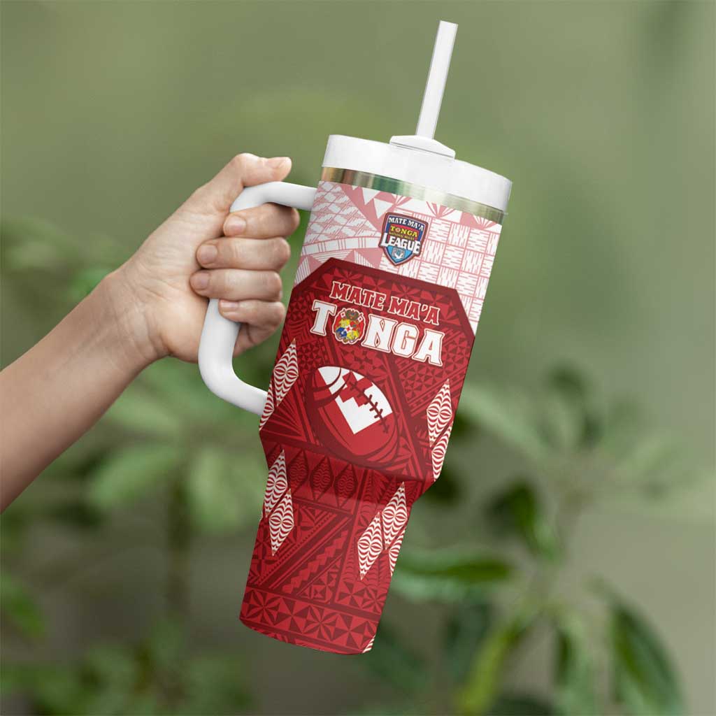 Custom Tonga Rugby Tumbler With Handle 2023 Pacific Championships Kupesi Ngatu Mate Maa LT05 - Polynesian Pride