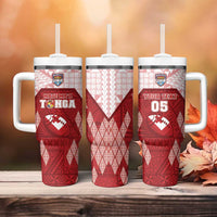 Custom Tonga Rugby Tumbler With Handle 2023 Pacific Championships Kupesi Ngatu Mate Maa LT05 - Polynesian Pride