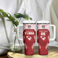 Custom Tonga Rugby Tumbler With Handle 2023 Pacific Championships Kupesi Ngatu Mate Maa LT05 - Polynesian Pride