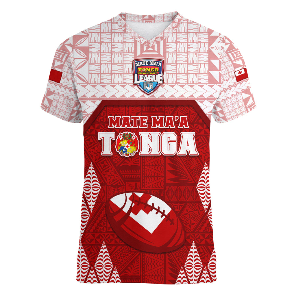 Custom Tonga Rugby Women V Neck T Shirt 2023 Pacific Championships Kupesi Ngatu Mate Maa LT05 Female Red - Polynesian Pride