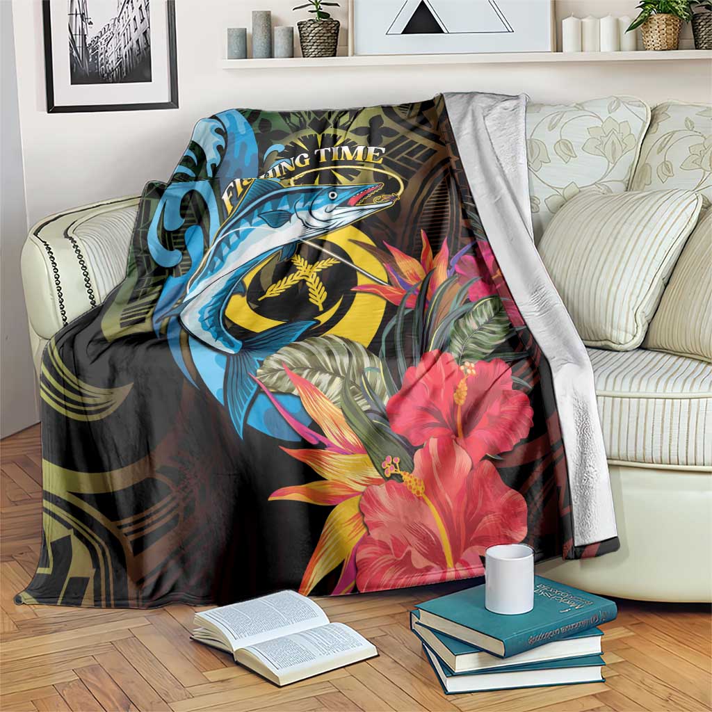 Vanuatu Fishing Blanket It's Time To Fish LT05 Black - Polynesian Pride