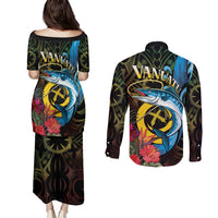 Vanuatu Fishing Couples Matching Puletasi and Long Sleeve Button Shirt It's Time To Fish LT05 - Polynesian Pride