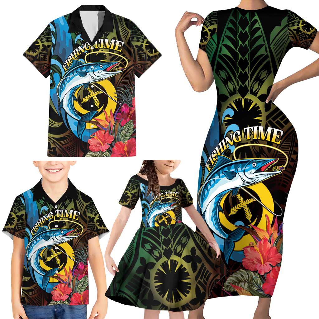 Vanuatu Fishing Family Matching Short Sleeve Bodycon Dress and Hawaiian Shirt It's Time To Fish