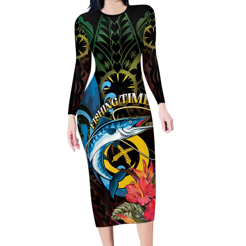 Vanuatu Fishing Long Sleeve Bodycon Dress It's Time To Fish