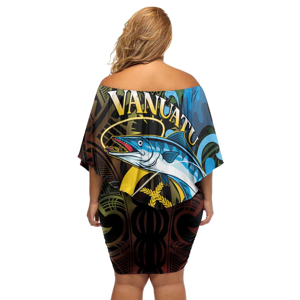 Vanuatu Fishing Off Shoulder Short Dress It's Time To Fish LT05 - Polynesian Pride