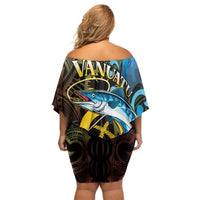 Vanuatu Fishing Off Shoulder Short Dress It's Time To Fish LT05 - Polynesian Pride