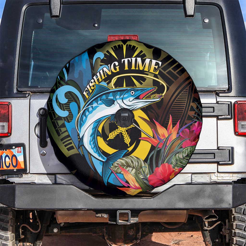 Vanuatu Fishing Spare Tire Cover It's Time To Fish LT05 Black - Polynesian Pride