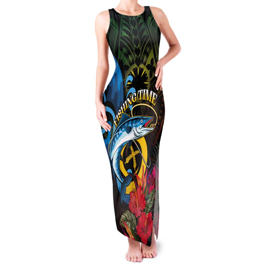 Vanuatu Fishing Tank Maxi Dress It's Time To Fish LT05 Women Black - Polynesian Pride