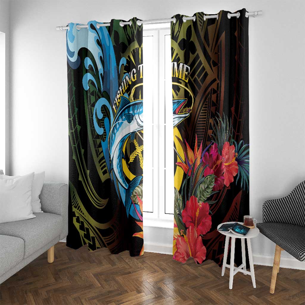 Vanuatu Fishing Window Curtain It's Time To Fish LT05 With Grommets Black - Polynesian Pride