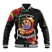 Personalised French Polynesia Outrigger Canoe Race Baseball Jacket Tropical Vibe LT05 Unisex Black - Polynesian Pride