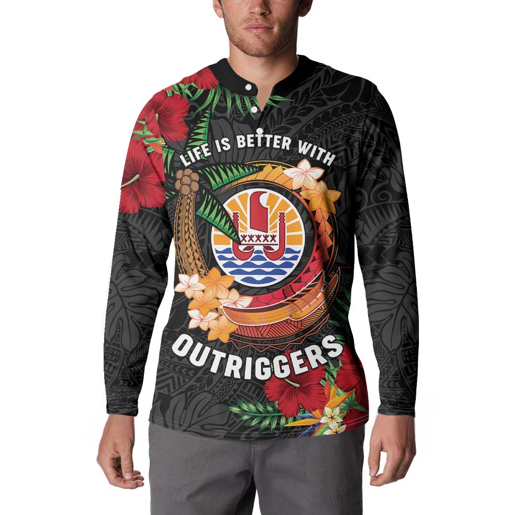 Personalised French Polynesia Outrigger Canoe Race Button Sweatshirt Tropical Vibe LT05 - Polynesian Pride