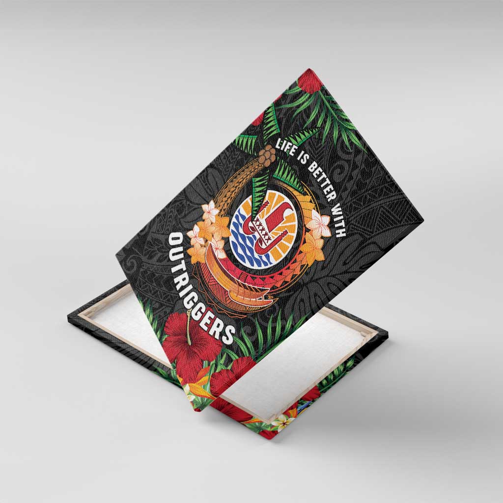French Polynesia Outrigger Canoe Race Canvas Wall Art Tropical Vibe LT05 With Frame Black - Polynesian Pride