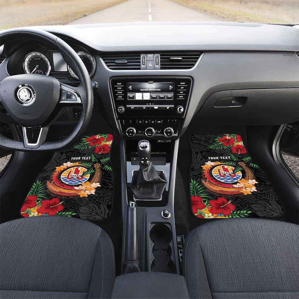 French Polynesia Outrigger Canoe Race Car Mats Tropical Vibe LT05 Set 2pcs - Front Black - Polynesian Pride