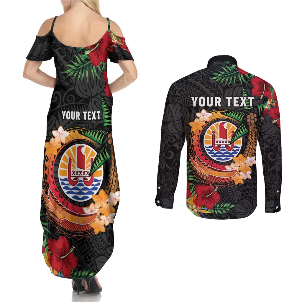 Personalised French Polynesia Outrigger Canoe Race Couples Matching Summer Maxi Dress and Long Sleeve Button Shirt Tropical Vibe LT05 - Polynesian Pride