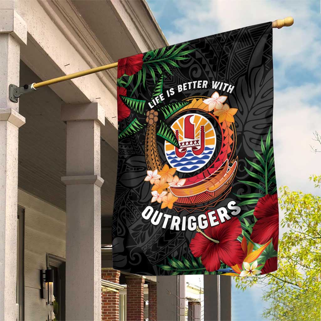 French Polynesia Outrigger Canoe Race Garden Flag Tropical Vibe LT05 House Flag Black - Polynesian Pride