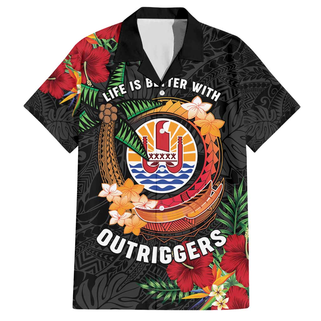 Personalised French Polynesia Outrigger Canoe Race Hawaiian Shirt Tropical Vibe LT05 Black - Polynesian Pride