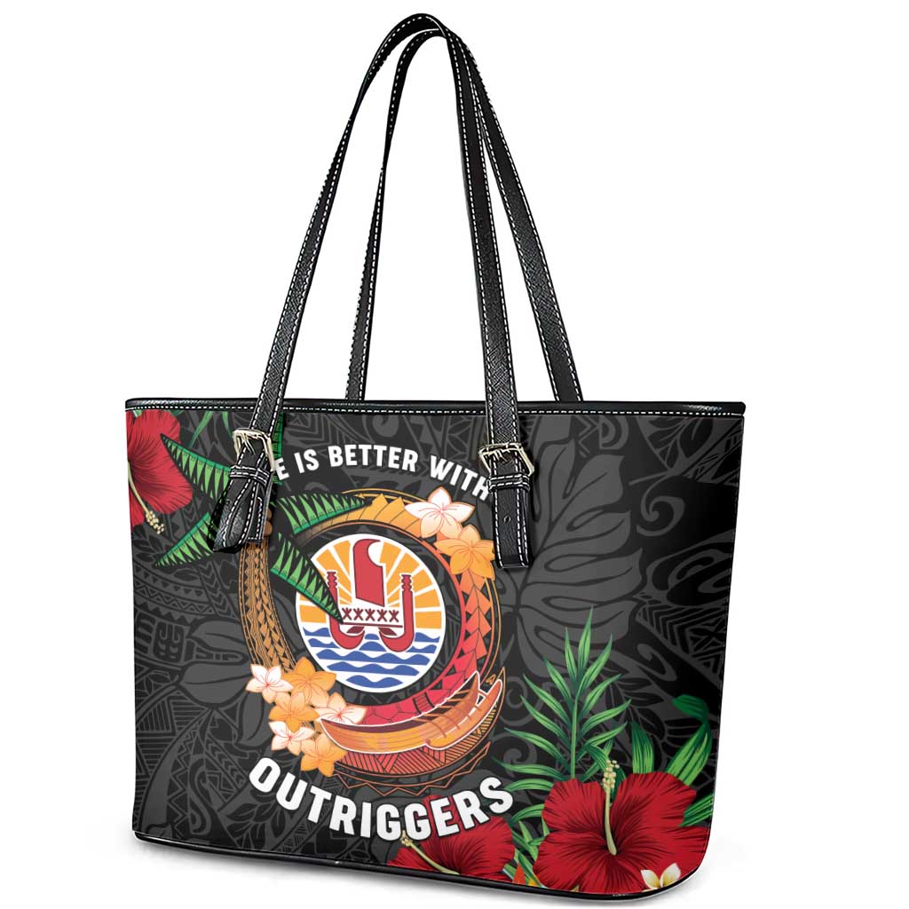 French Polynesia Outrigger Canoe Race Leather Tote Bag Tropical Vibe LT05 - Polynesian Pride
